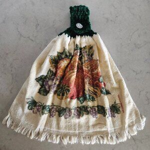 BRAND NEW GREEN CROCHET-TOP FALL HARVEST HANGING DISH TOWEL